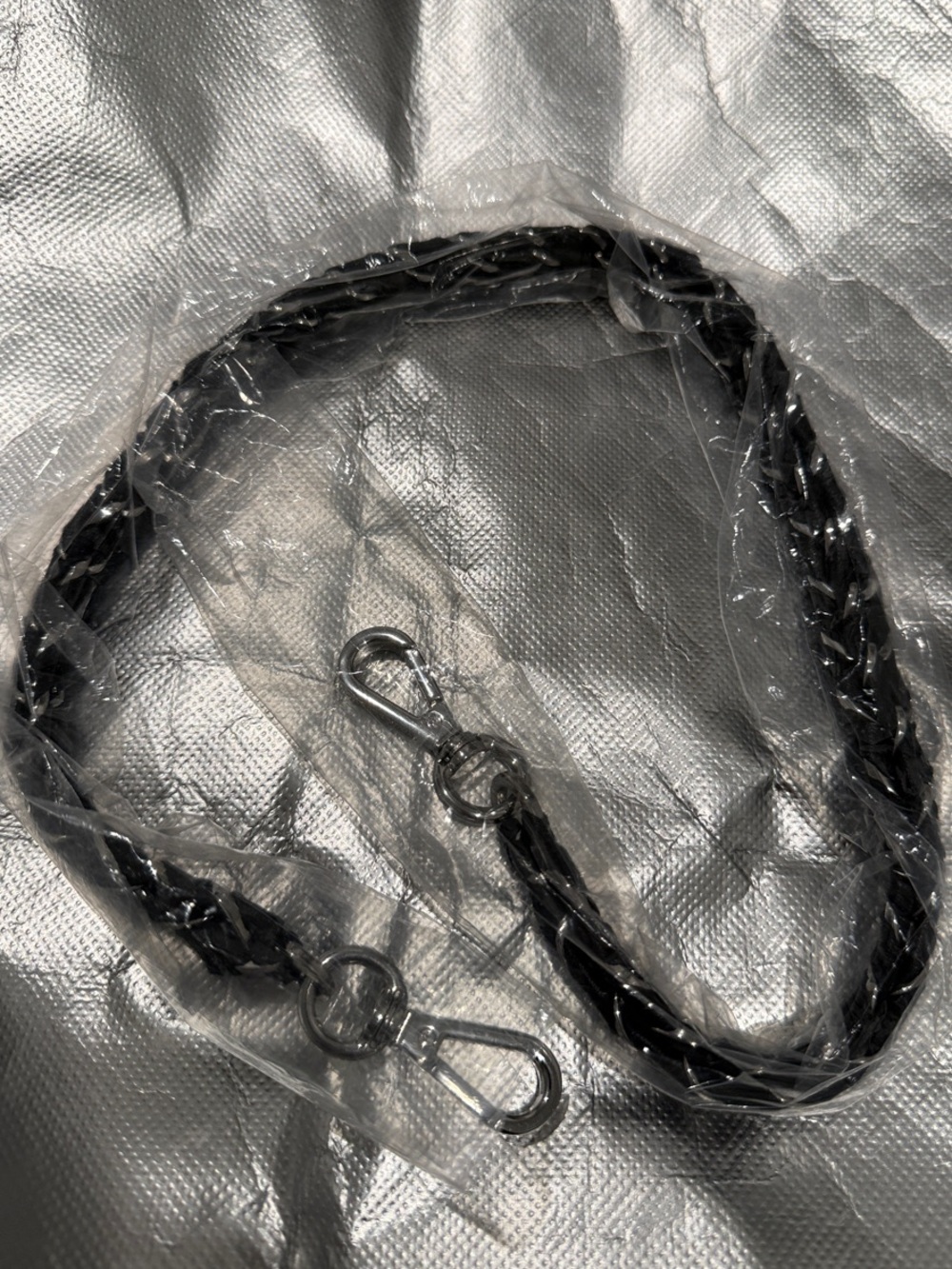 NEW MZ Wallace Black Leather & Chain Braided Shoulder Strap with Silver Hardware - Picture 2 of 4